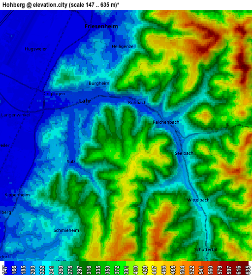 Zoom OUT 2x Hohberg, Germany elevation map