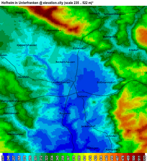 Zoom OUT 2x Hofheim in Unterfranken, Germany elevation map