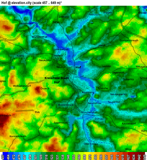 Zoom OUT 2x Hof, Germany elevation map