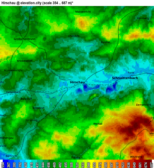 Zoom OUT 2x Hirschau, Germany elevation map