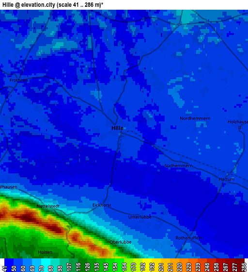 Zoom OUT 2x Hille, Germany elevation map