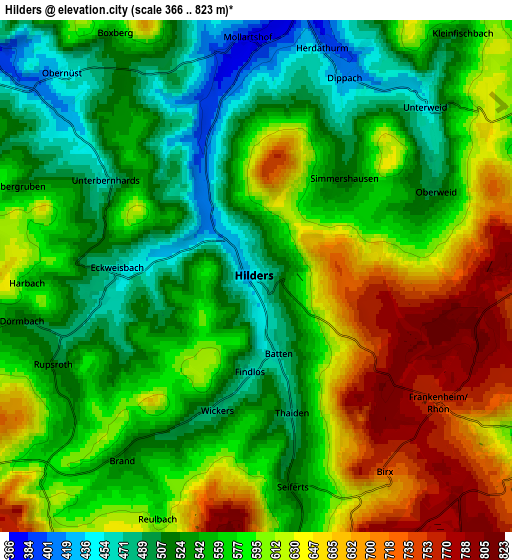 Zoom OUT 2x Hilders, Germany elevation map