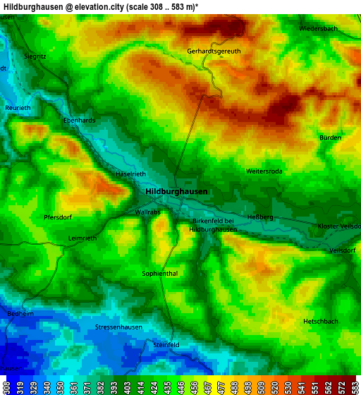 Zoom OUT 2x Hildburghausen, Germany elevation map