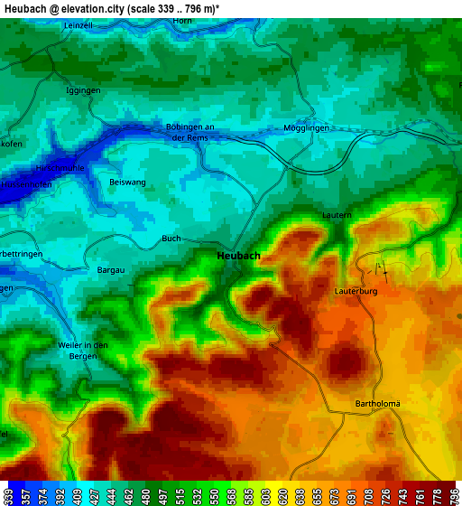 Zoom OUT 2x Heubach, Germany elevation map