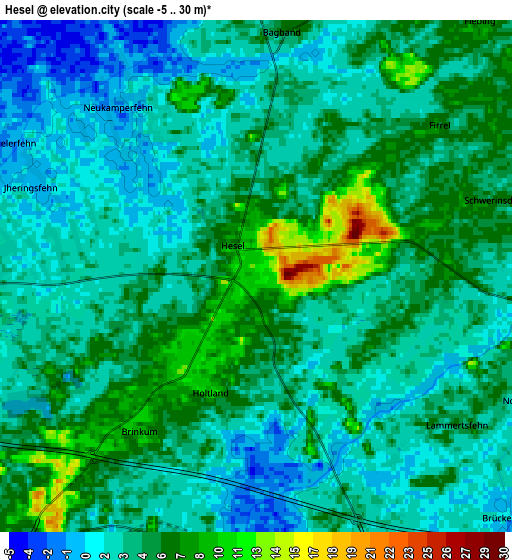 Zoom OUT 2x Hesel, Germany elevation map