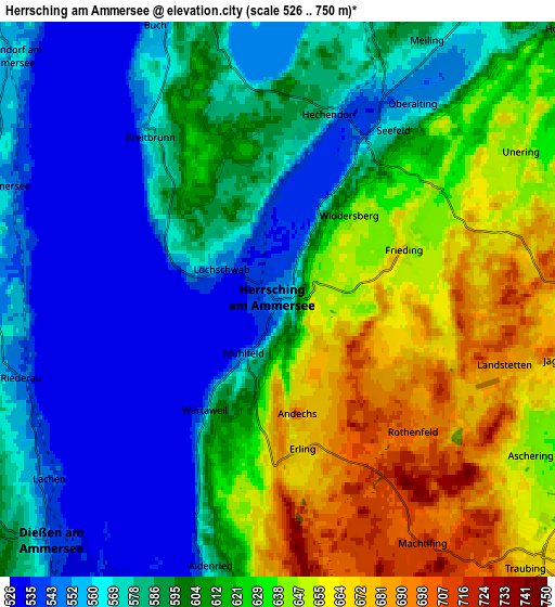 Zoom OUT 2x Herrsching am Ammersee, Germany elevation map