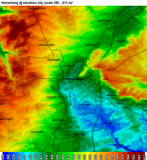 Zoom OUT 2x Herrenberg, Germany elevation map