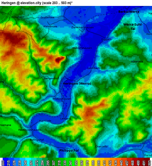 Zoom OUT 2x Heringen, Germany elevation map