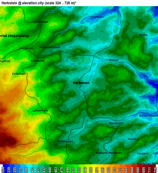 Zoom OUT 2x Herbstein, Germany elevation map