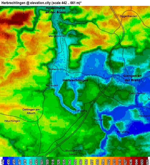 Zoom OUT 2x Herbrechtingen, Germany elevation map