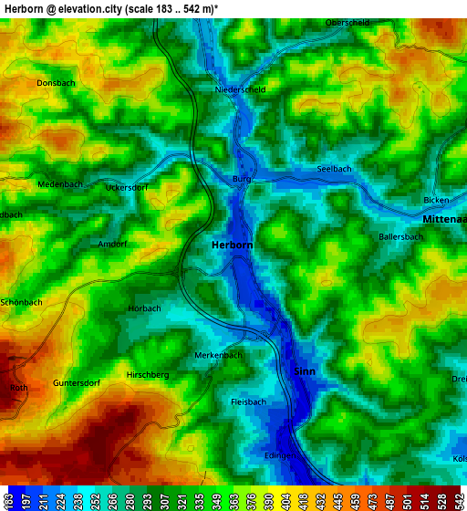 Zoom OUT 2x Herborn, Germany elevation map