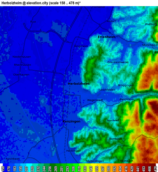 Zoom OUT 2x Herbolzheim, Germany elevation map