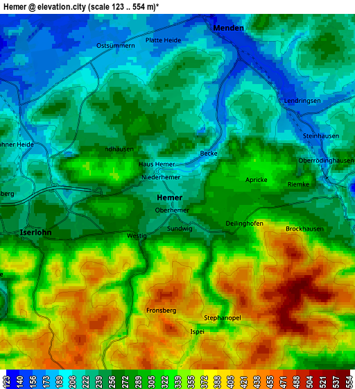 Zoom OUT 2x Hemer, Germany elevation map
