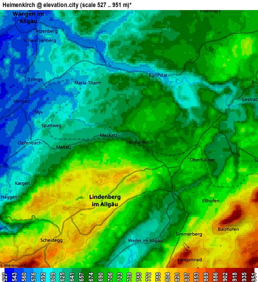 Zoom OUT 2x Heimenkirch, Germany elevation map