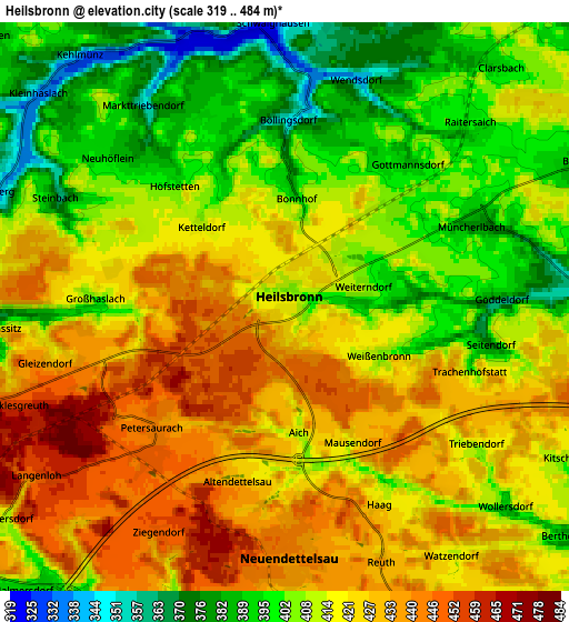 Zoom OUT 2x Heilsbronn, Germany elevation map