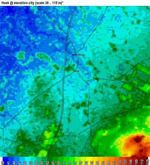 Zoom OUT 2x Heek, Germany elevation map
