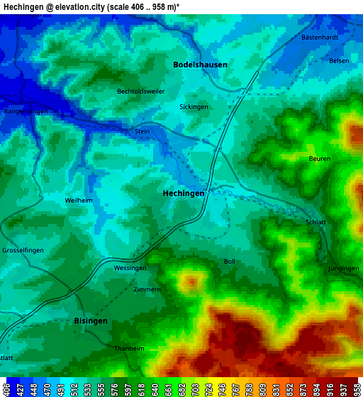 Zoom OUT 2x Hechingen, Germany elevation map