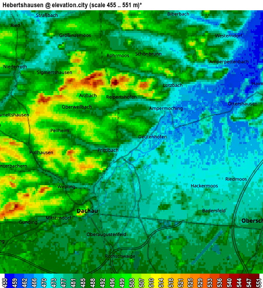 Zoom OUT 2x Hebertshausen, Germany elevation map