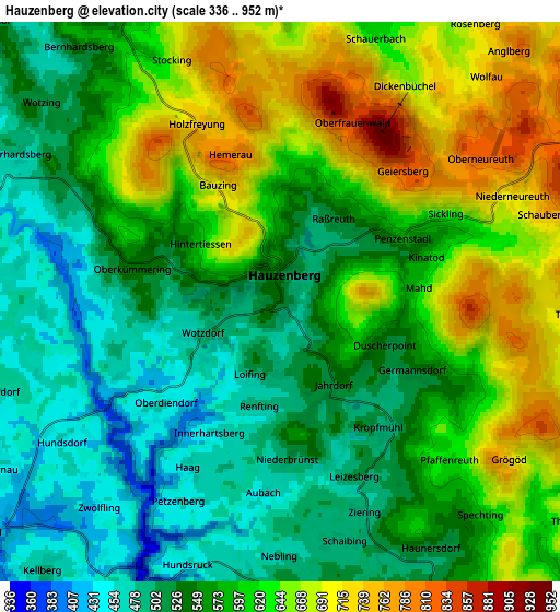 Zoom OUT 2x Hauzenberg, Germany elevation map