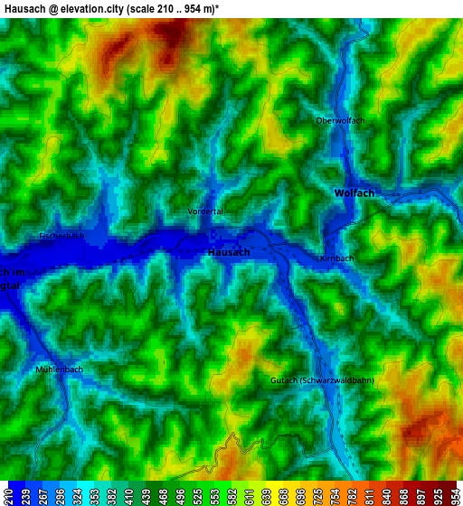 Zoom OUT 2x Hausach, Germany elevation map