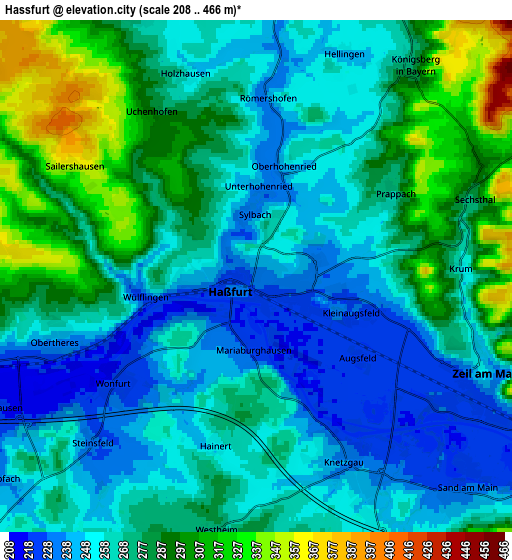 Zoom OUT 2x Haßfurt, Germany elevation map