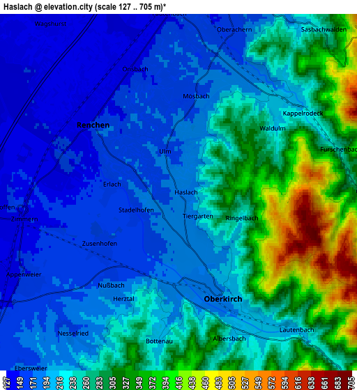 Zoom OUT 2x Haslach, Germany elevation map