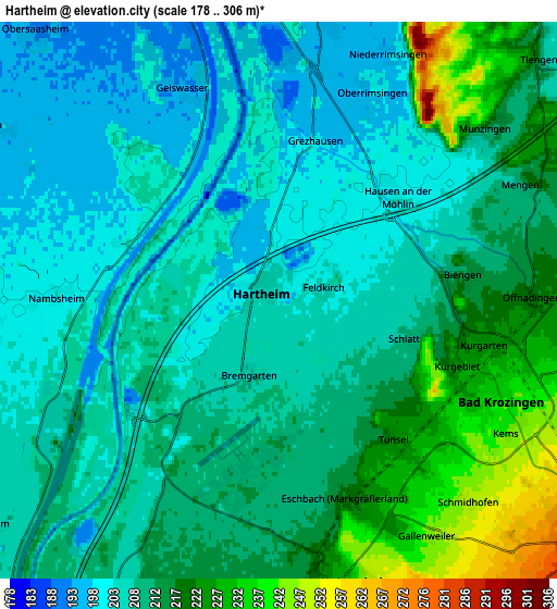 Zoom OUT 2x Hartheim, Germany elevation map