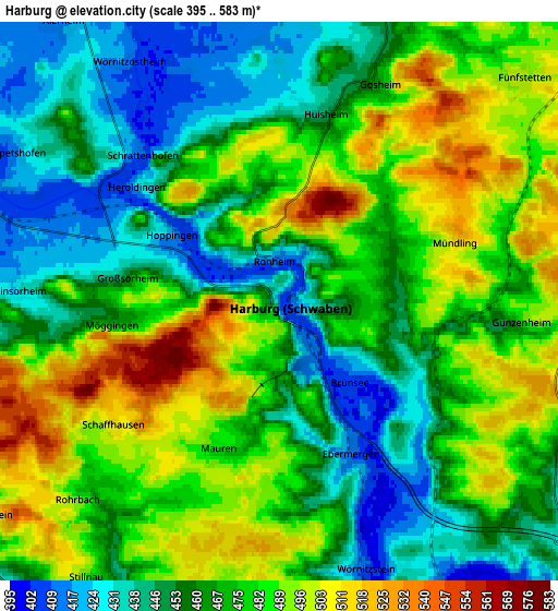 Zoom OUT 2x Harburg, Germany elevation map