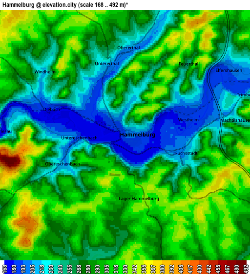 Zoom OUT 2x Hammelburg, Germany elevation map