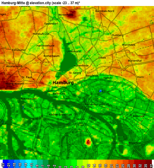 Zoom OUT 2x Hamburg-Mitte, Germany elevation map