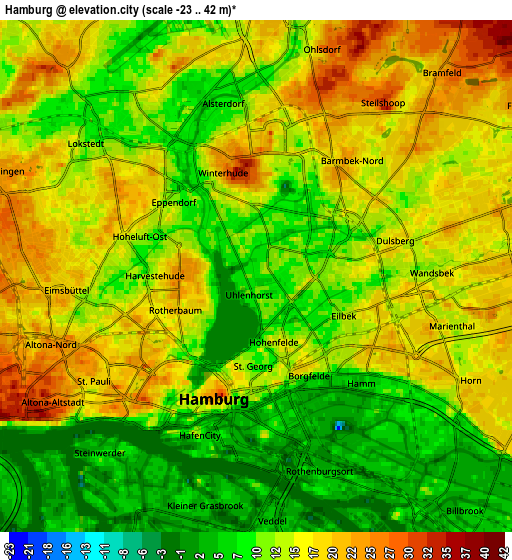 Zoom OUT 2x Hamburg, Germany elevation map