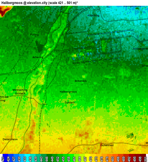 Zoom OUT 2x Hallbergmoos, Germany elevation map