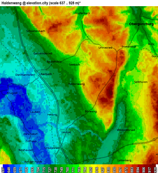 Zoom OUT 2x Haldenwang, Germany elevation map