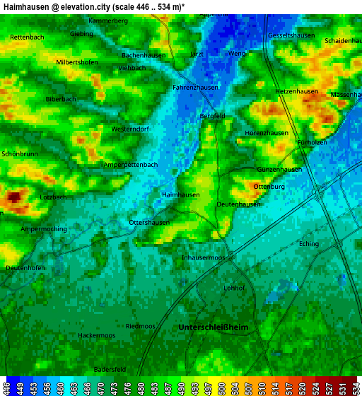 Zoom OUT 2x Haimhausen, Germany elevation map