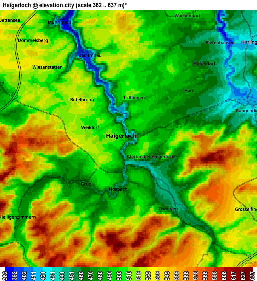 Zoom OUT 2x Haigerloch, Germany elevation map