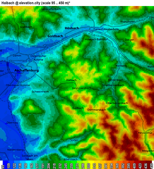 Zoom OUT 2x Haibach, Germany elevation map