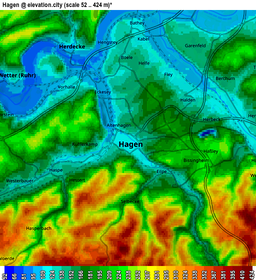 Zoom OUT 2x Hagen, Germany elevation map