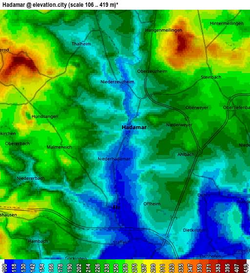 Zoom OUT 2x Hadamar, Germany elevation map