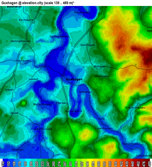 Zoom OUT 2x Guxhagen, Germany elevation map