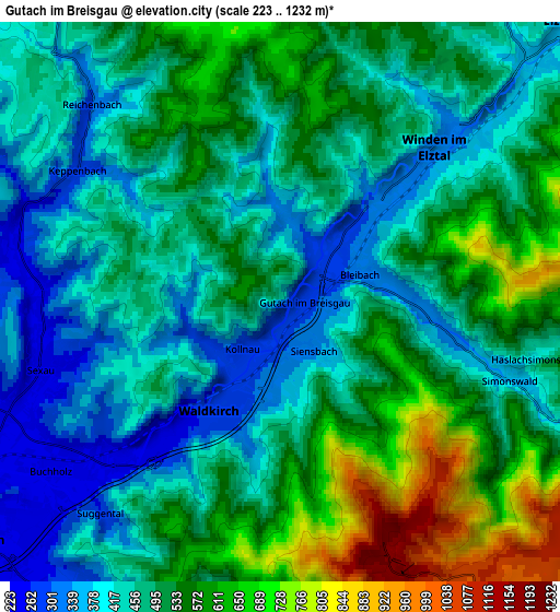 Zoom OUT 2x Gutach im Breisgau, Germany elevation map