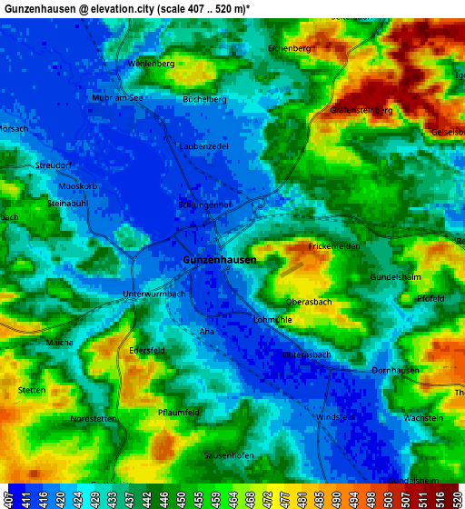 Zoom OUT 2x Gunzenhausen, Germany elevation map