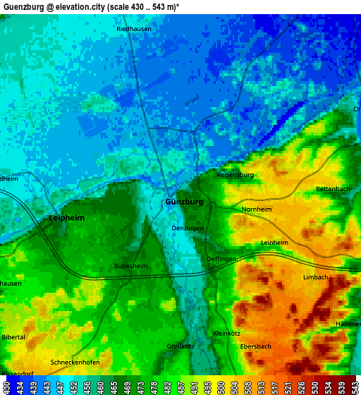 Zoom OUT 2x Günzburg, Germany elevation map