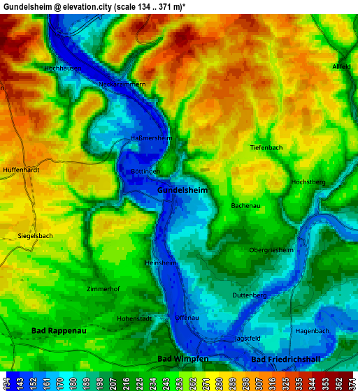 Zoom OUT 2x Gundelsheim, Germany elevation map