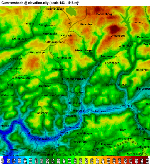 Zoom OUT 2x Gummersbach, Germany elevation map