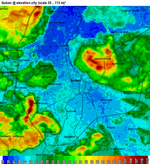 Zoom OUT 2x Guben, Germany elevation map