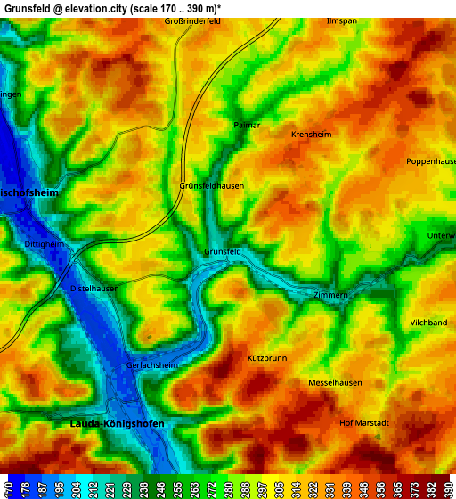 Zoom OUT 2x Grünsfeld, Germany elevation map