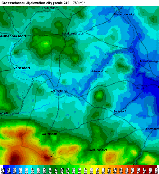 Zoom OUT 2x Großschönau, Germany elevation map