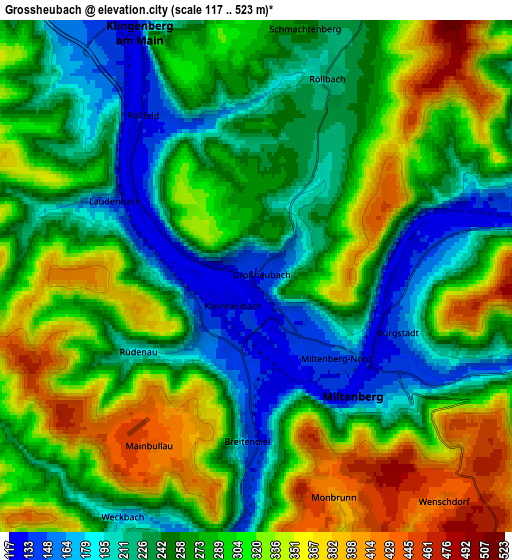 Zoom OUT 2x Großheubach, Germany elevation map