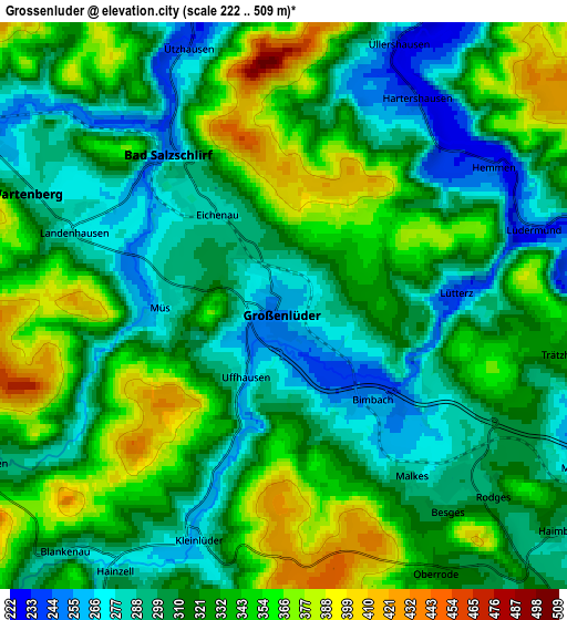 Zoom OUT 2x Großenlüder, Germany elevation map