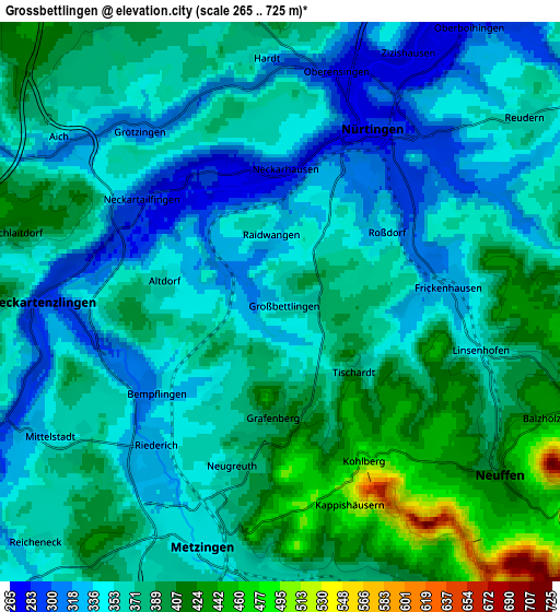 Zoom OUT 2x Großbettlingen, Germany elevation map